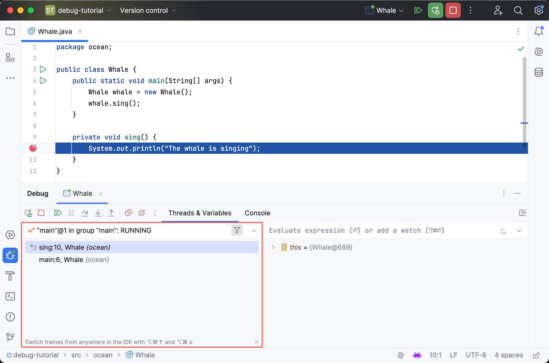Frames tab in the Debug tool window Frames tab in the Debug tool window