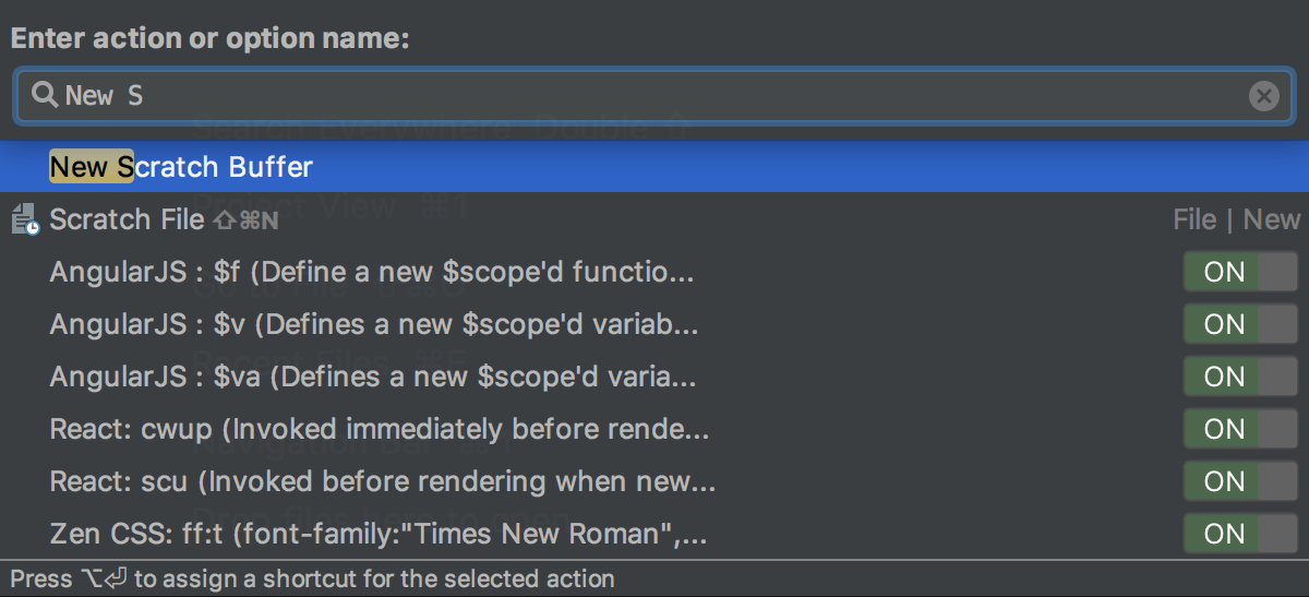 Find the New Scratch Buffer action Find the New Scratch Buffer action